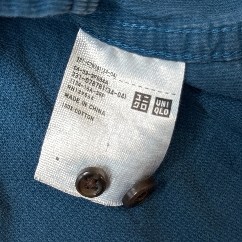 Uniqlo Mens Teal Blue Corduroy Button Down Shirt M Long Sleeve Cotton 331-078781 - Picture 5 of 7